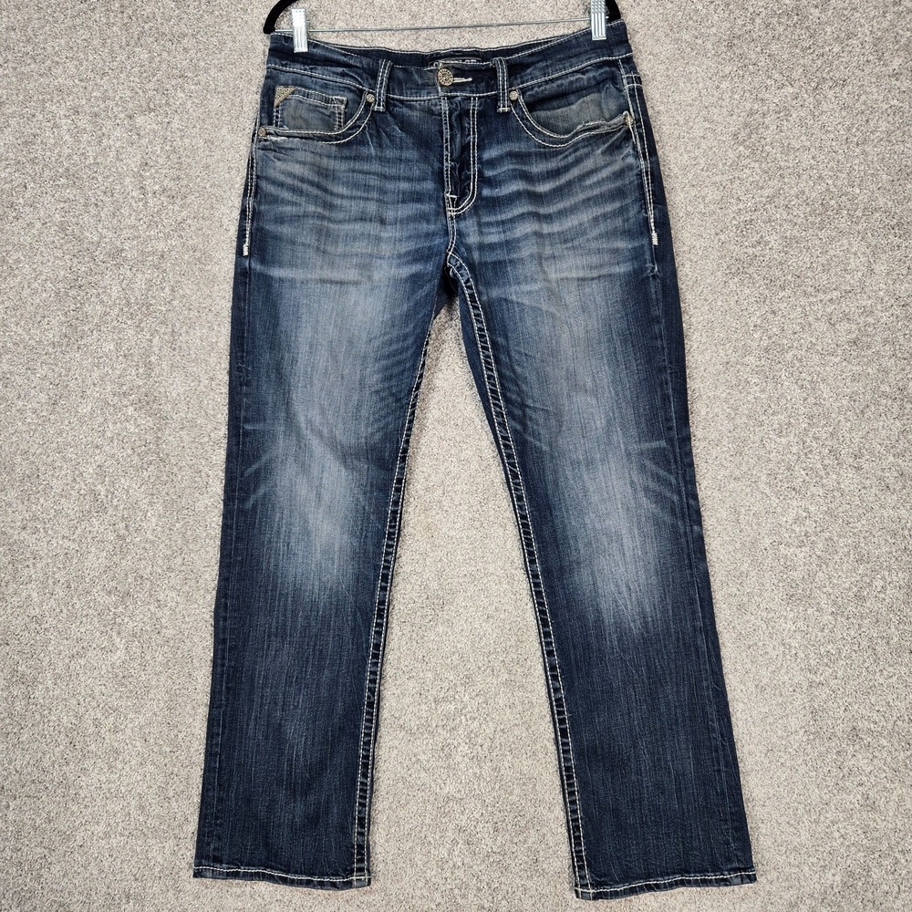 Salvage Mayhem Straight Leg Jeans mens 32S (fit 33x29) Blue distressed